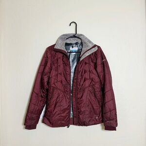 Columbia Women's Maroon Puffer Jacket with Gray Trim
